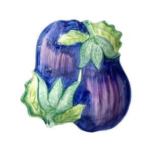 Vietri 1997 Vintage Hand painted eggplant themed large veggie or pasta bowl.